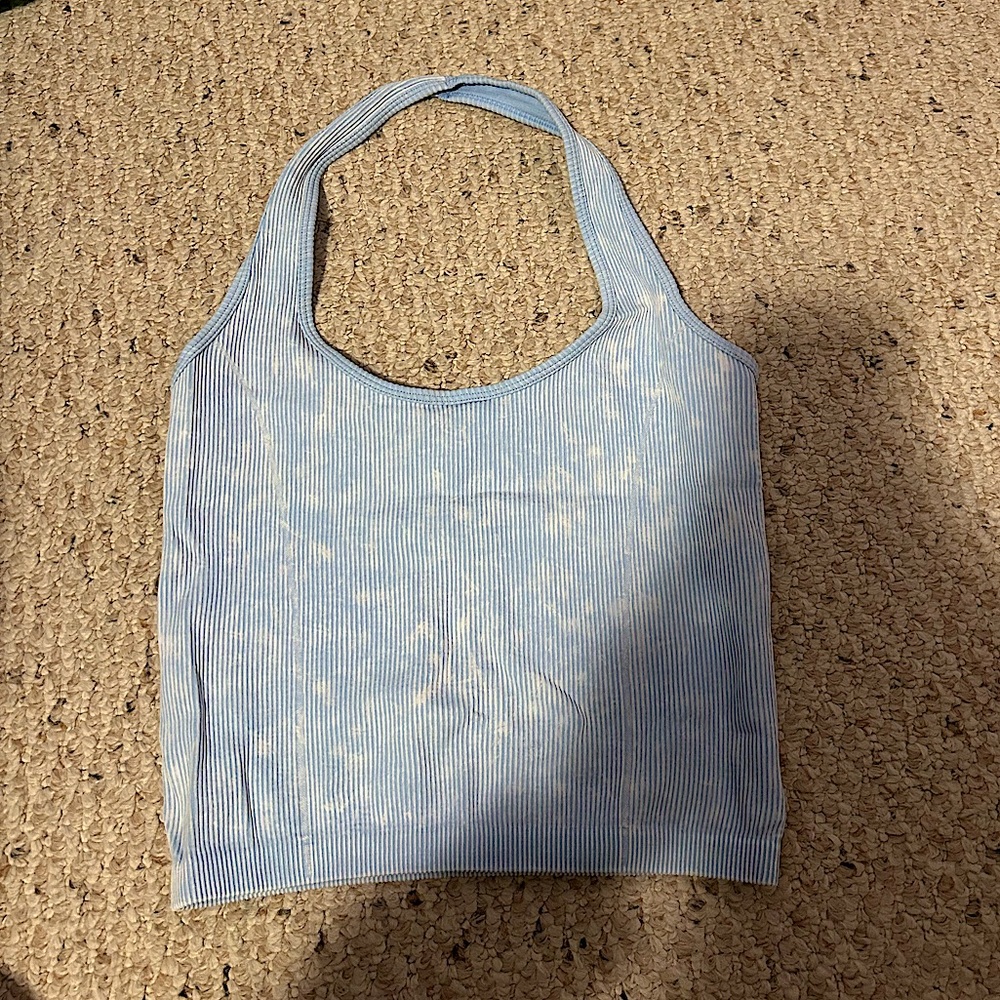 Once worn cropped halter top. Stretchy and comfy material with no tears or holes